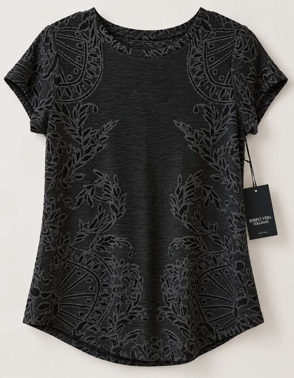 Whimsigoth Black Floral Top XS Petite NWT Simply Vera Vera Wang Dark Romantic